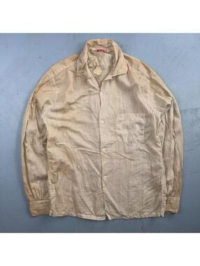 VTG 1950s Pilgrim Loop Collar Button Up Shirt Cotton Rockabilly S Thrashed Stain